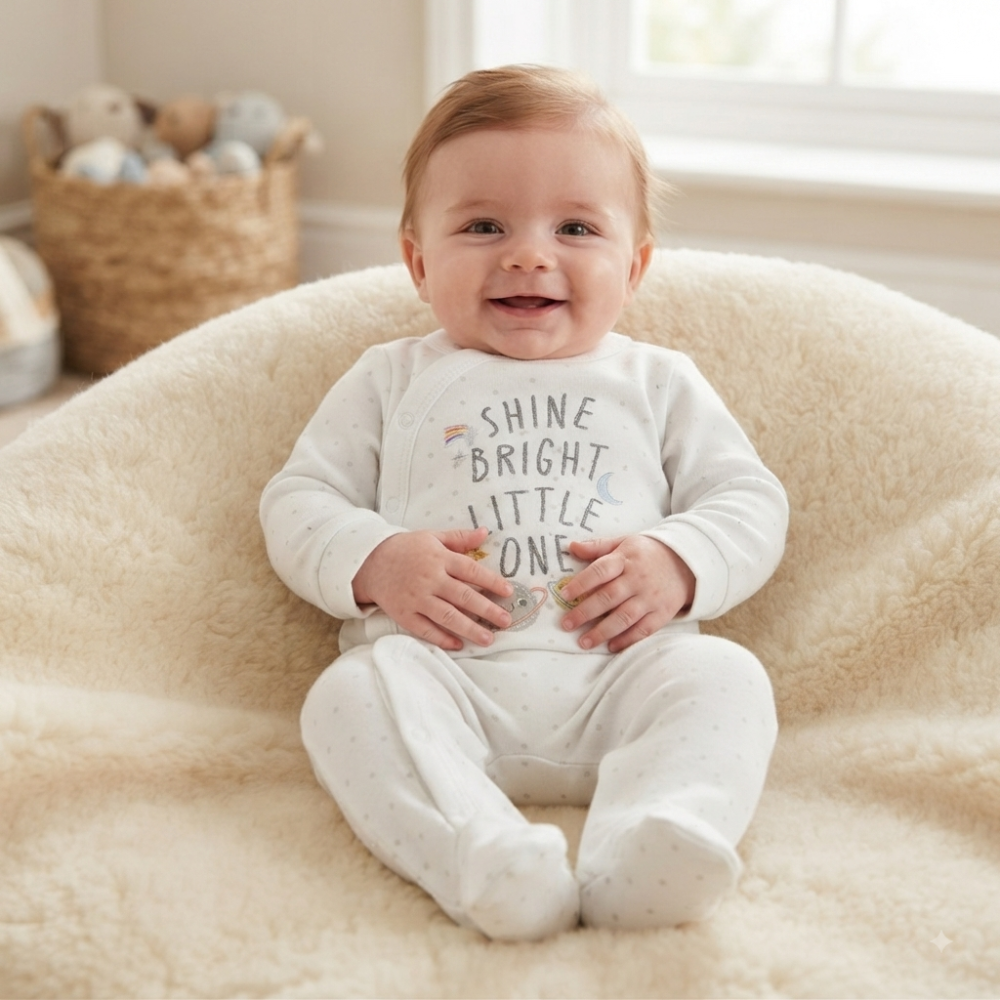 N14766: Baby "Shine Bright" Cotton Sleepsuit (NB-3 Months) N14766: Baby "Shine Bright" Cotton Sleepsuit (NB-3 Months)